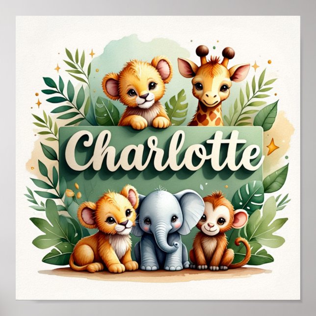 Poster Charlotte Safari Nursery Wall Art (Frente)