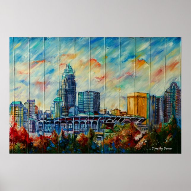 Póster Charlotte, Skyline Canvas da Carolina do Norte (Frente)
