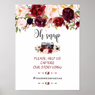 Poster Charm Burgundy - Sinal de Instagram Floral Oh Snap
