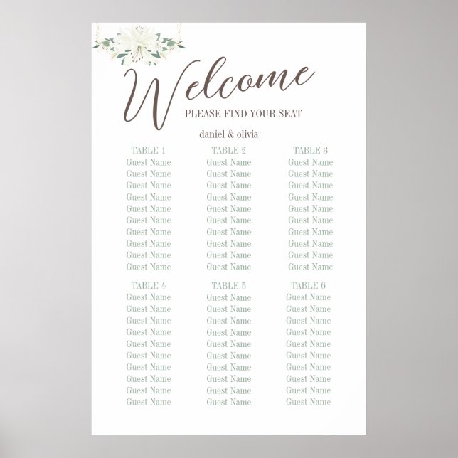 Poster Charm Green Wildflower Seating Charts (Frente)