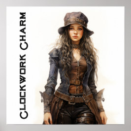 Poster Charm Steampunk Vintage Jovem Mulher