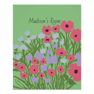 Póster Charme Floral Bonito Colorido + Nome Personalizado