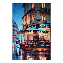 Póster Charme Parisiense: Vintage Paris Street Cafe Poste