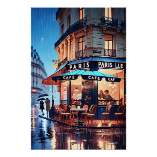 Póster Charme Parisiense: Vintage Paris Street Cafe Poste