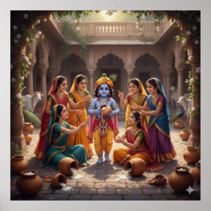 Poster Charming Bright Bala Krishna com Gopis