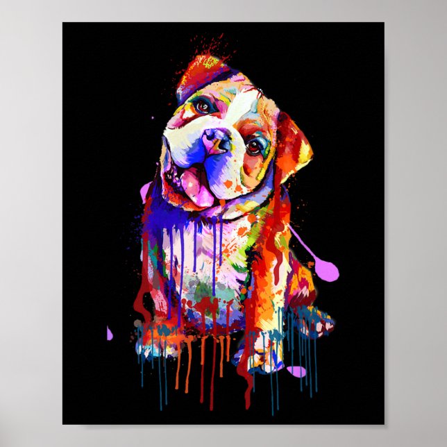Poster Charming Bulldog Rainbow Colors Art Splash Art (Frente)