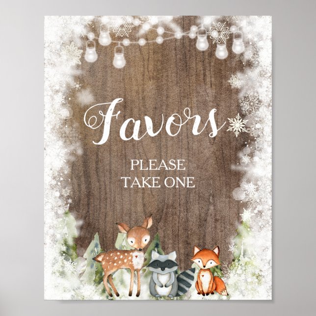 Poster Chás de fraldas Rustic Winter Animais Woodland Fav (Frente)