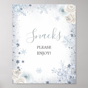 Poster Chás de panela de Flocos de Neve Azul de Prata