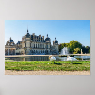 Poster Chateau de Chantilly, fonte e dois cisnes