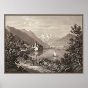Póster Chateau de Chillon, lago de Genebra, Suiça