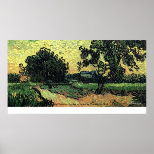 Póster Chateau of Auvers Landscape at Sunset by van Gogh