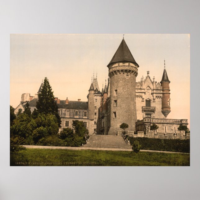 Poster Chateaux de Bourbon-Busset, Vichy, Vintage França (Frente)