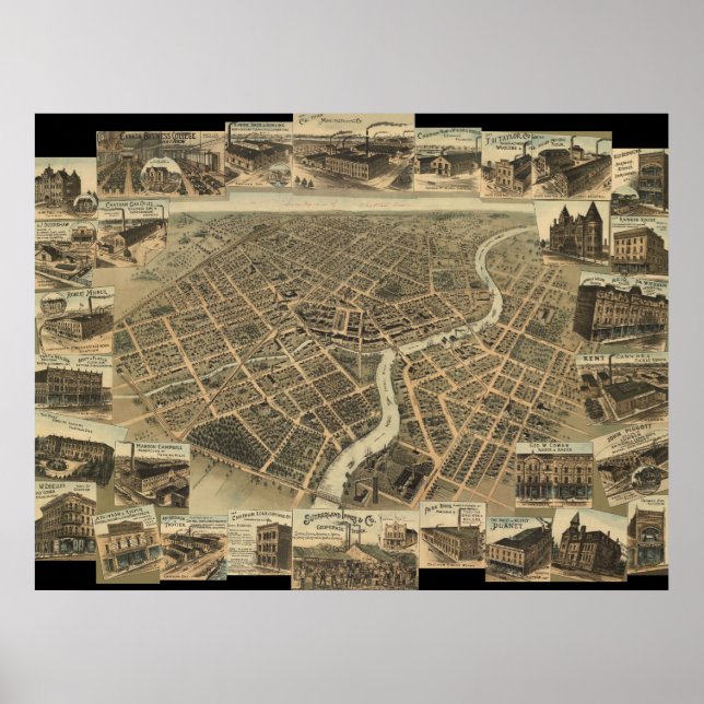Póster Chatham, de 1870, Mapa Panorâmico Olho de Ontário  (Frente)