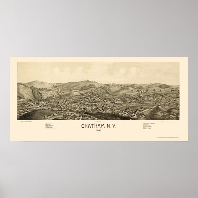 Póster Chatham, Novo Mapa Panorâmico - 1886 (Frente)
