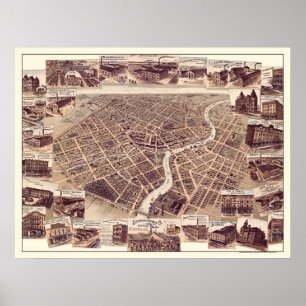 Póster Chatham, SOBRE, mapa panorâmico de Canadá - 1870
