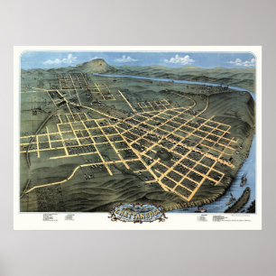 Póster Chattanooga, mapa panorâmico do TN - 1871