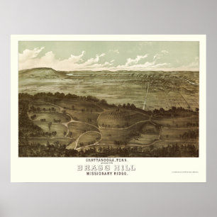 Poster Chattanooga, mapa panorâmico do TN - 1887