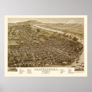 Poster Chattanooga, Mapa Panorâmico TN - 1886