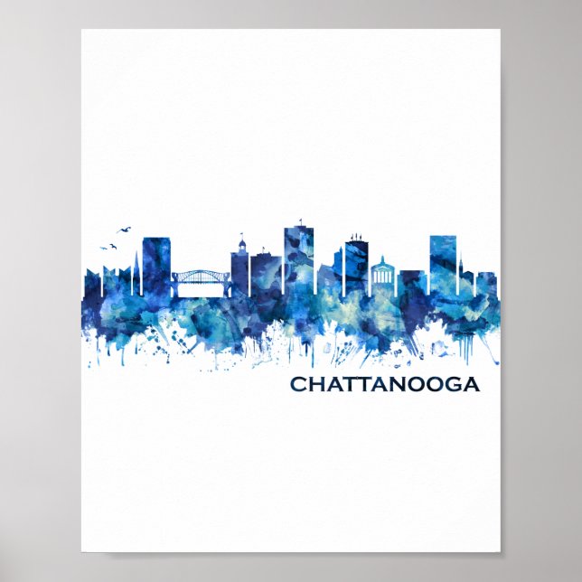 Poster Chattanooga Tennessee Skyline Blue (Frente)