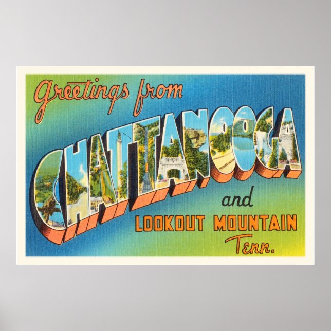 Poster Chattanooga Tennessee TN Viagens vintage Souvenir (Frente)