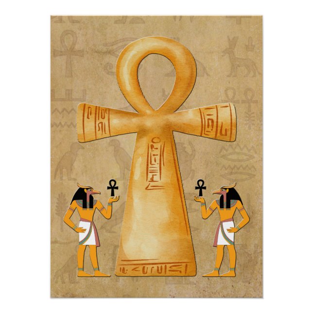 Póster Chave Ankh da Vida no Hieróglifo (Frente)