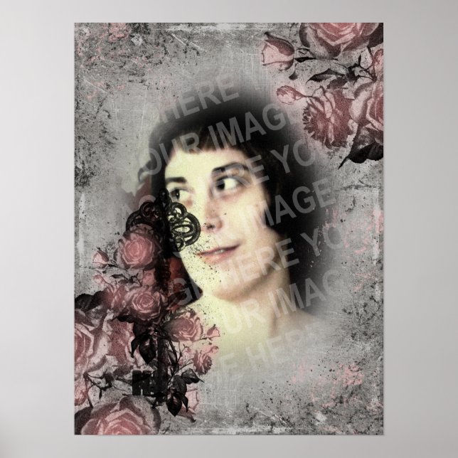 Póster Chave Antiga e Rosas Foto Personalizada (Frente)