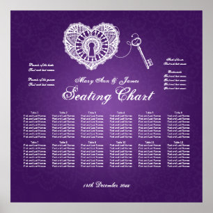 Póster Chave da carta do assento do casamento a meu roxo