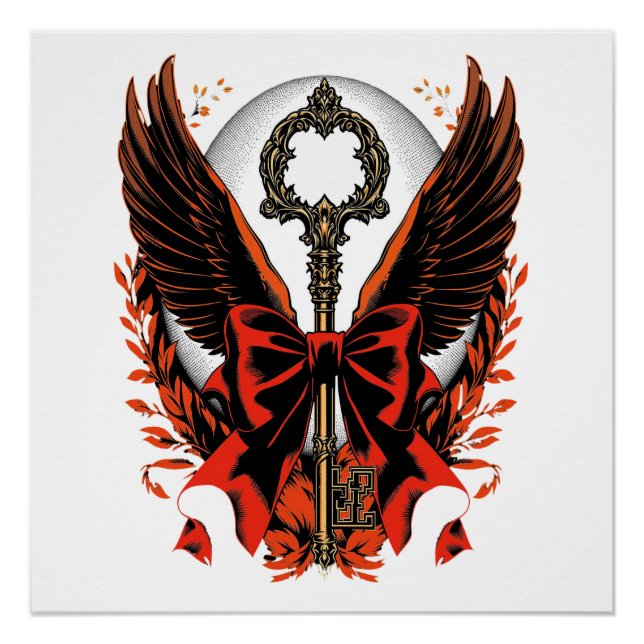 Póster Chave do Arco Gótico Velvet com Asas e Lua (Frente)