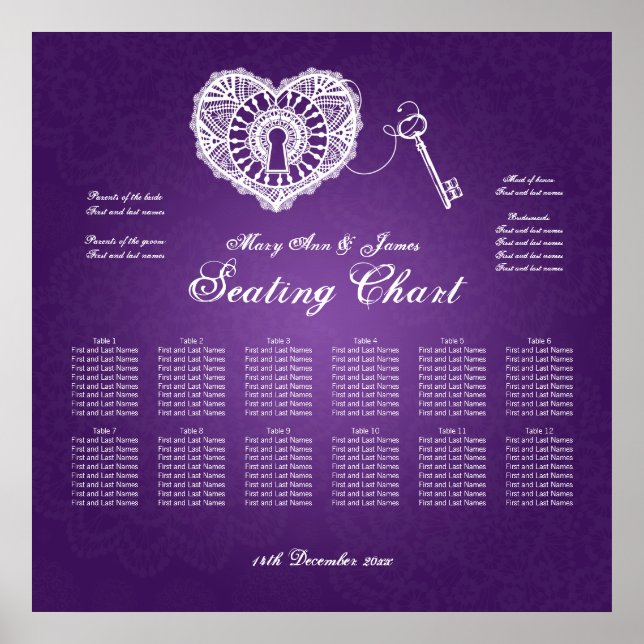 Póster Chave Do Gráfico De Casamento Para Meu Roxo Coraçã (Frente)