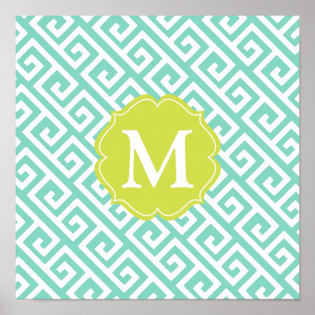 Poster Chave grega azul Elegante Aqua Personalizada (Frente)