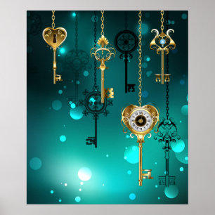 Poster Chaves de Esqueleto Anticas em Fundo Verde