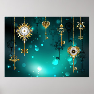 Poster Chaves de Esqueleto Anticas em Fundo Verde