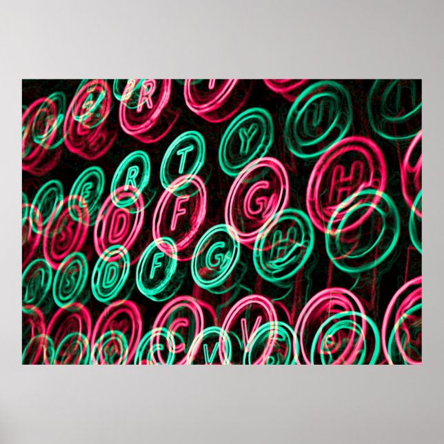 Póster Chaves de máquinas de escrever neon fecham (Frente)