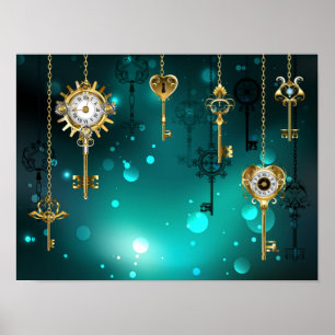 Poster Chaves esqueleto antigas em fundo verde