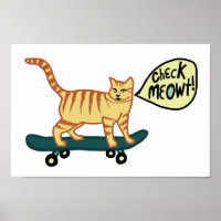 Check Meowt Punny Skateboard Tabby Cat