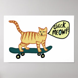 Poster Check Meowt Punny Skateboard Tabby Cat