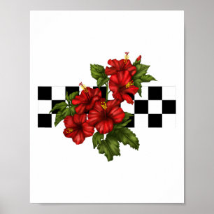 Poster Checkerboard de flores tropicais do Havaí Hibiscus