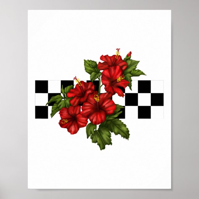 Poster Checkerboard de flores tropicais do Havaí Hibiscus (Frente)