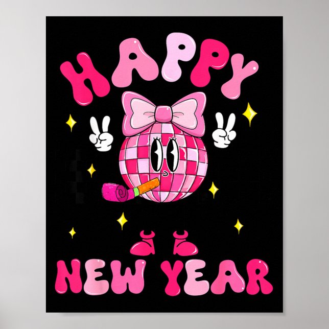 Poster Checkered Happy New Year 2026 Disco Ball New Year  (Frente)