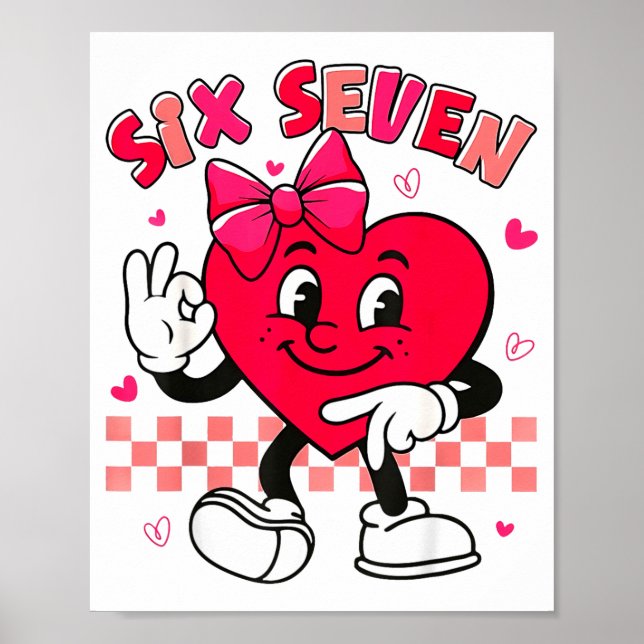 Poster Checkered Six Seven Cool Hearts 67 Valentines Day  (Frente)