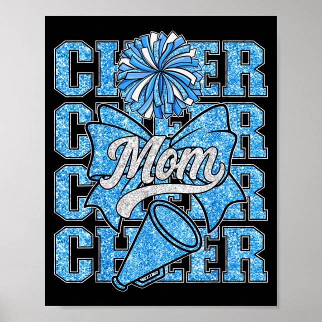 Poster Cheer Mom Mama Bow Srt Cheerleading Squad Blue Che (Frente)