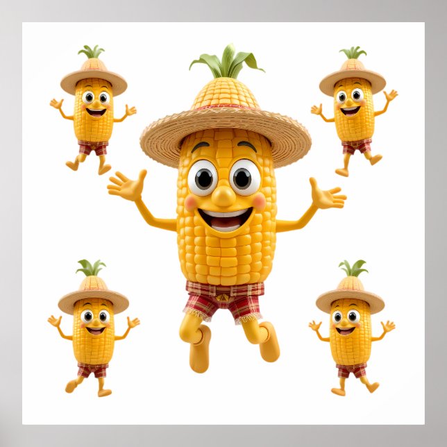 Poster  Cheerful Corn Characters Celebrating Life (Frente)