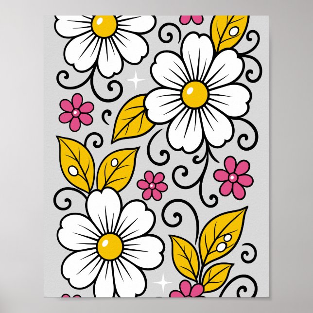 Poster Cheerful Floral Pattern with Bold Outlines (Frente)