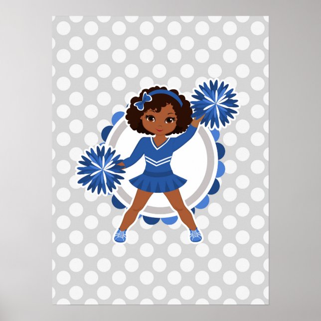Poster Cheerleader Azul - Afro-Americano - Alegre (Frente)