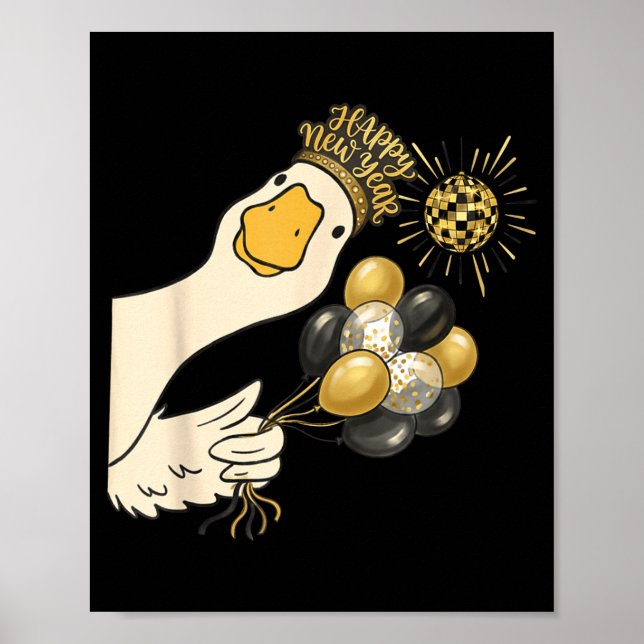 Poster Cheers Happy New Year 2026 Goose With Balloon Disc (Frente)
