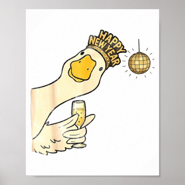 Poster Cheers Happy New Year 2026 Goose With Champagne Di (Frente)