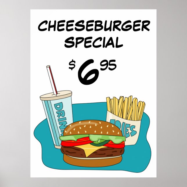 Poster Cheeseburger e Fries Especiais (Frente)