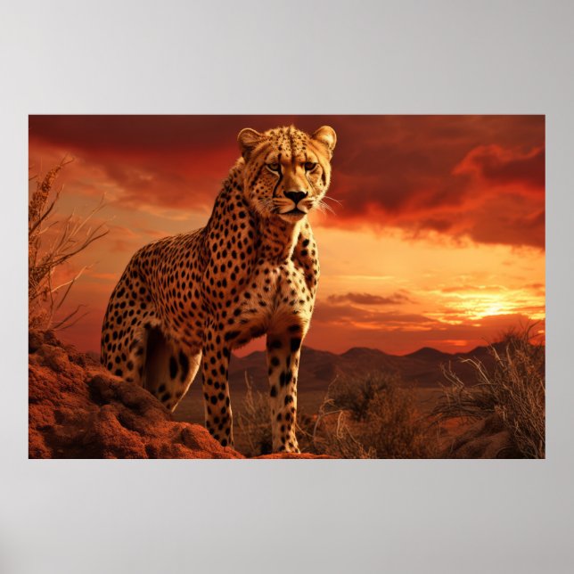 Poster Cheetah Animal Wilderness Arte Colorida (Frente)