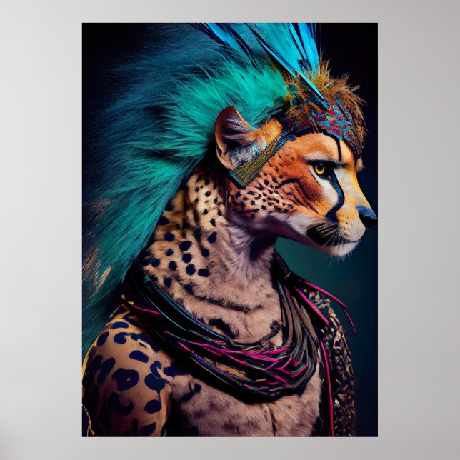 Poster Cheetah Blue Feather Mohawk Weircore Rainbow Punk (Frente)