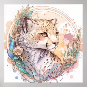 Poster Cheetah Retrait Animal Pintando a vida selvagem ao